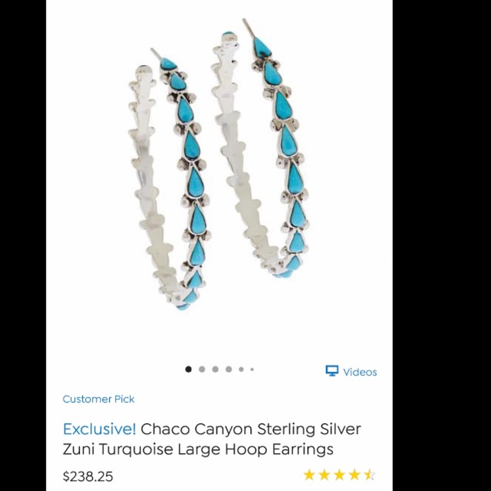 Chaco Canyon Sterling Silver Zuni Turquoise Large Hoop Earrings.